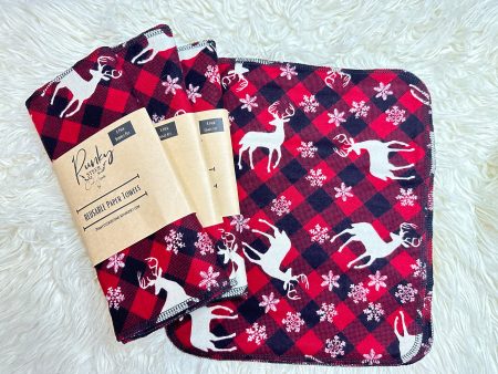 Reusable paper towels- red plaid deer Online Sale