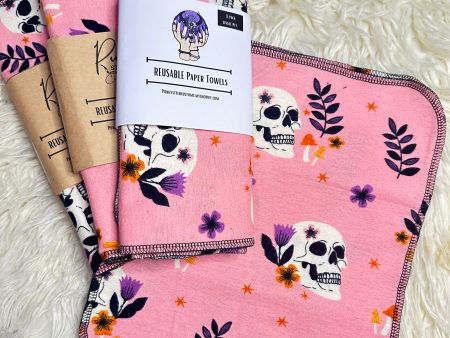 Reusable paper towels- pink skulls on Sale