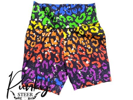 Rainbow cheetah mid thigh shorty shorts Online