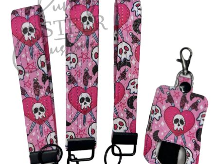 Pink skulls key fob wristlet and inhaler holder Cheap